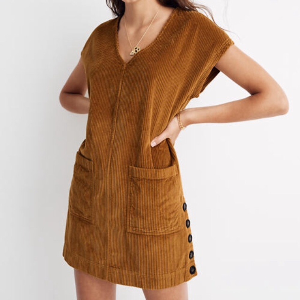 Madewell Corduroy Side-Button Shift Dress